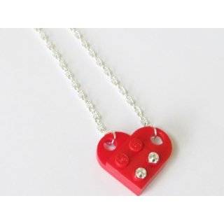 Red Upcycled LEGO Heart Necklace with Swarovski Chrystal by GeekyNChic