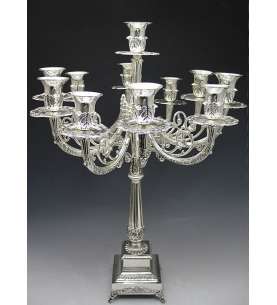 Description Judaica Shabbat 11 branch silver plated candelabra 