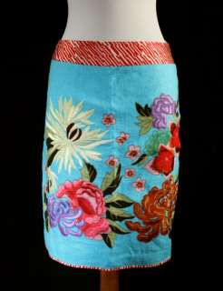 Etcetera Blue Pretty Embroidered Linen Skirt 6  