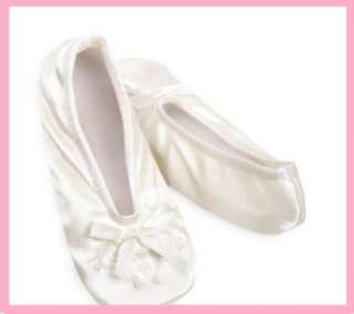 Girls Isotoner Ivory Wedding Pearl Satin Slippers Shoes  