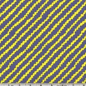    Wide Zoo Parade Zig Zag Bias Stripe Yellow/Blue Fabric By The Yard