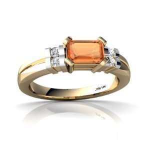  14K Yellow Gold Emerald cut Fire Opal Ring Size 8 Jewelry