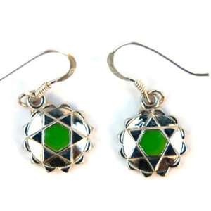   Silver Earrings Heart Chakra Green Enamel 4th Jeffrey David Jewelry