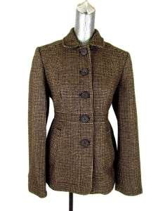 womens brown BANANA REPUBLIC coat houndstooth tweed wool button front 