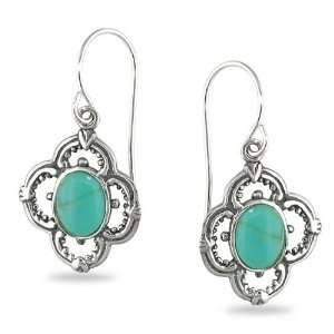   Silver Oval Cabochon Turquoise Gemstone Dangle Earrings Jewelry