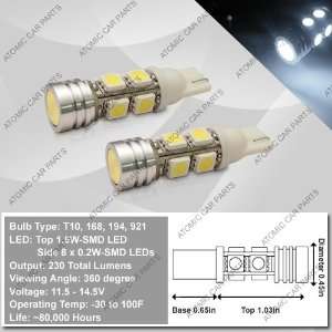   Bulbs (1.5W Top + 8x0.2W Side)   168/194/921/T10 Type, White (Pair