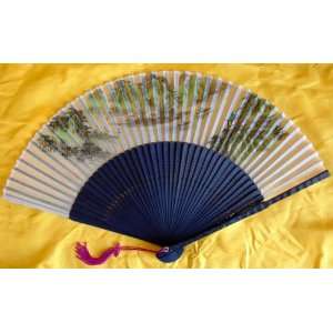  Chinese Art Painting Silk Bamboo Fan Landscape Everything 