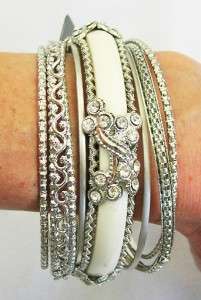 New Fashion Bug Set 7 White Silver Metal Bracelets Bangles Jewelry 