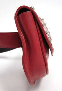 DESIGNER Red Leather Studded Waist Belt Bag  