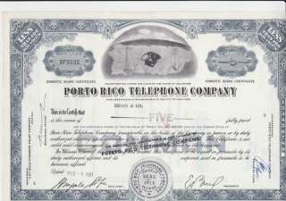 PORTO RICO TELEPHONE COMPANY ( PUERTO RICO ) STOCK CER.  