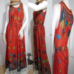 NEW Orange Rust braided floral motif folk vintage boho gypsy long maxi 