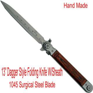 NEW 13 inch Stiletto Pocket Knife & Case WOOD Stilleto Knives  