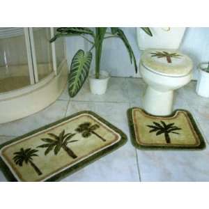 Pieces Tropical Green Palm Tree Bathroom/bath Mat Rug Set  