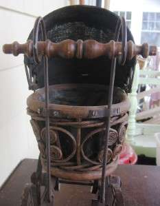 Antique Doll Carriage Iron Rattan Wood  