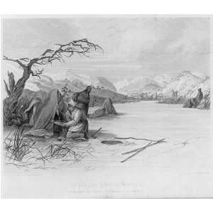  Spearing fish in winter,Indians,ice,Captain S Eastman 