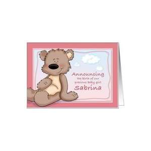  Sabrina   Teddy Bear Birth Announcement Card Health 