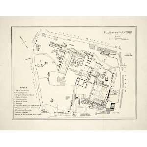 1893 Wood Engraved Map Palantine Hill Rome Italy Plan Archaeology 