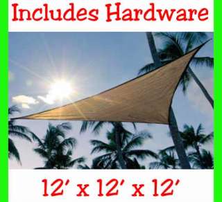 New Triangle Sun Shade Sail 12 x 12 Outdoor Canopy Sand  