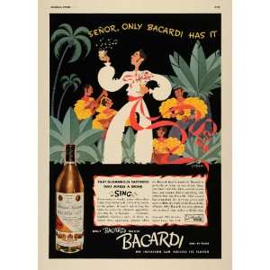  1936 Ad Bacardi Rum Sing Dance Party Spanish Flavor Art 