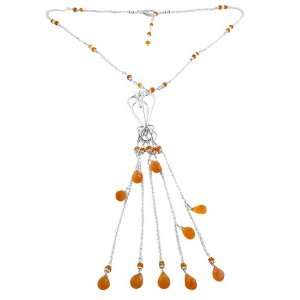  Carnelian Silver Cluster Lariat Necklace (17.5 to 19 inch 