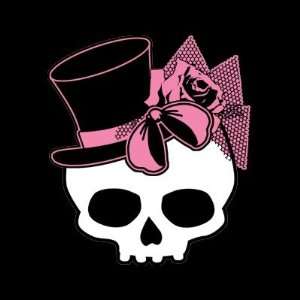  Girly Skull with Hat and Pink Bow Round Sticker 