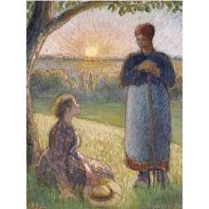  Country Women Chatting, Sunset, Eragny by Camille Pissarro 