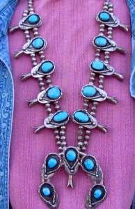   STERLING SILVER TURQUOISE SQUASH BLOSSOM NECKLACE WESTERN  