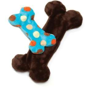   Paw Design Floppy Bone Squeak Toy for Dogs, Blue Dot