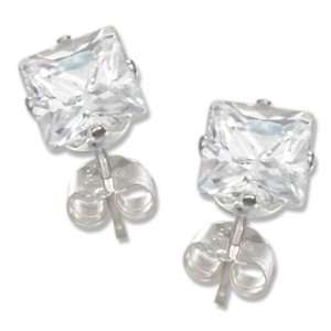    Sterling Silver 5mm Square Clear Cubic Zirconia Posts. Jewelry
