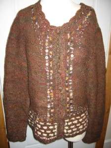 Carole Little Brown Long Sleeve Wool Blend Button Down Cardigan L 