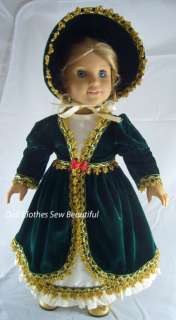 Green Velvet Caroling Gown fits American Girl Elizabeth Doll  