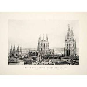  1909 Print Cathedral Burgos Church Spire Gothic Spain Castile Tower 