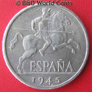 SPAIN 1945 10 CENTIMOS 23mm ALUMINUM KNIGHT HORSE 766  