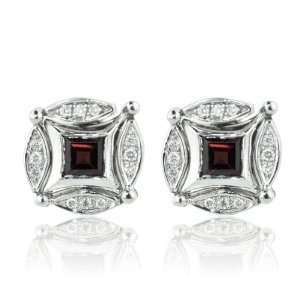   ® Sterling Silver Diamond & Garnet Changeable Earrings (1.80 TCW