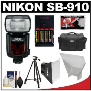  Nikon SB 910 AF Speedlight Flash with Batteries & Charger + Softbox 