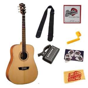  Washburn WD10S Dreadnought Acoustic Guitar Bundle with Tuner 