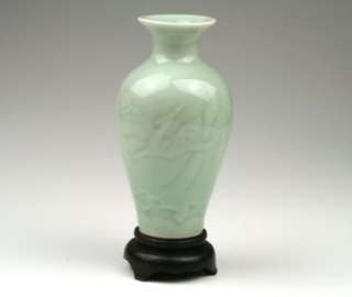 Superb 19thC Antique Qing Longquan Celadon Leaping Deer Porcelain Vase 