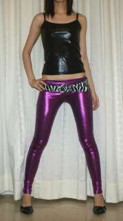 Shiny purple leggings punk rock emo tight pants S pt245  