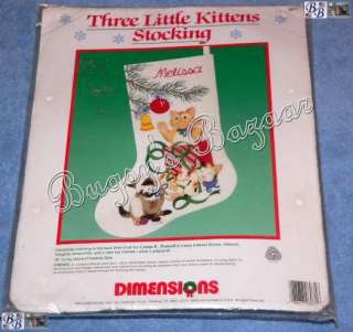   THREE LITTLE KITTENS Crewel Christmas Stocking Kit   Cat Kitten  