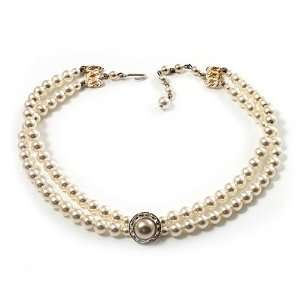  2 Strand Pearl Style Wedding Choker Necklace (Snow White 