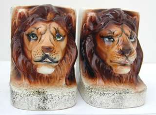 Vintage Ceramic Lion Bookends by Chase of Japan  