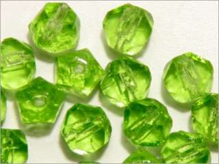 50 ANTIQUE ENGLISH CUT PERIDOT GREEN GLASS BEADS 5 mm  