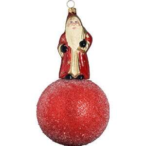  Ino Schaller Blown Glass Polish Red Kugel Santa Ornament 