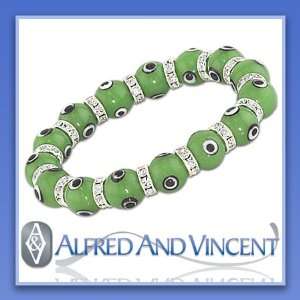 Evil Eye Murano Glass Bead Greek Charm Stretch Bracelet   Apple Green 