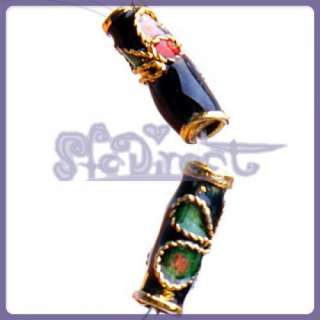 TUBE Shape Flower Cloisonne Jewelry Enamel Bead Vintage  