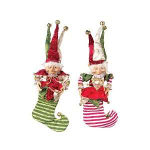  Pack of 4 Christmas Whimsy Elves with Striped Stocking 