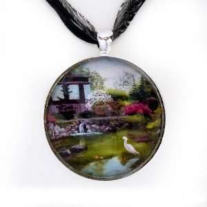   Hakone Gardens Pond in the Spring Handmade Fine Art Pendant Jewelry
