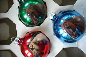   Painted Horses on Christmas Ornaments (2 chestnuts, buckskin)  