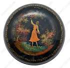 OLD ORIGINAL RUSSIAN LACQUER Mstera Round Painted BOX f