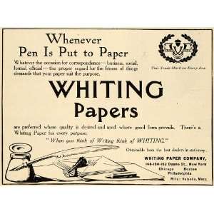  1909 Ad Whiting Paper Business Social Ink Pen Pencil 